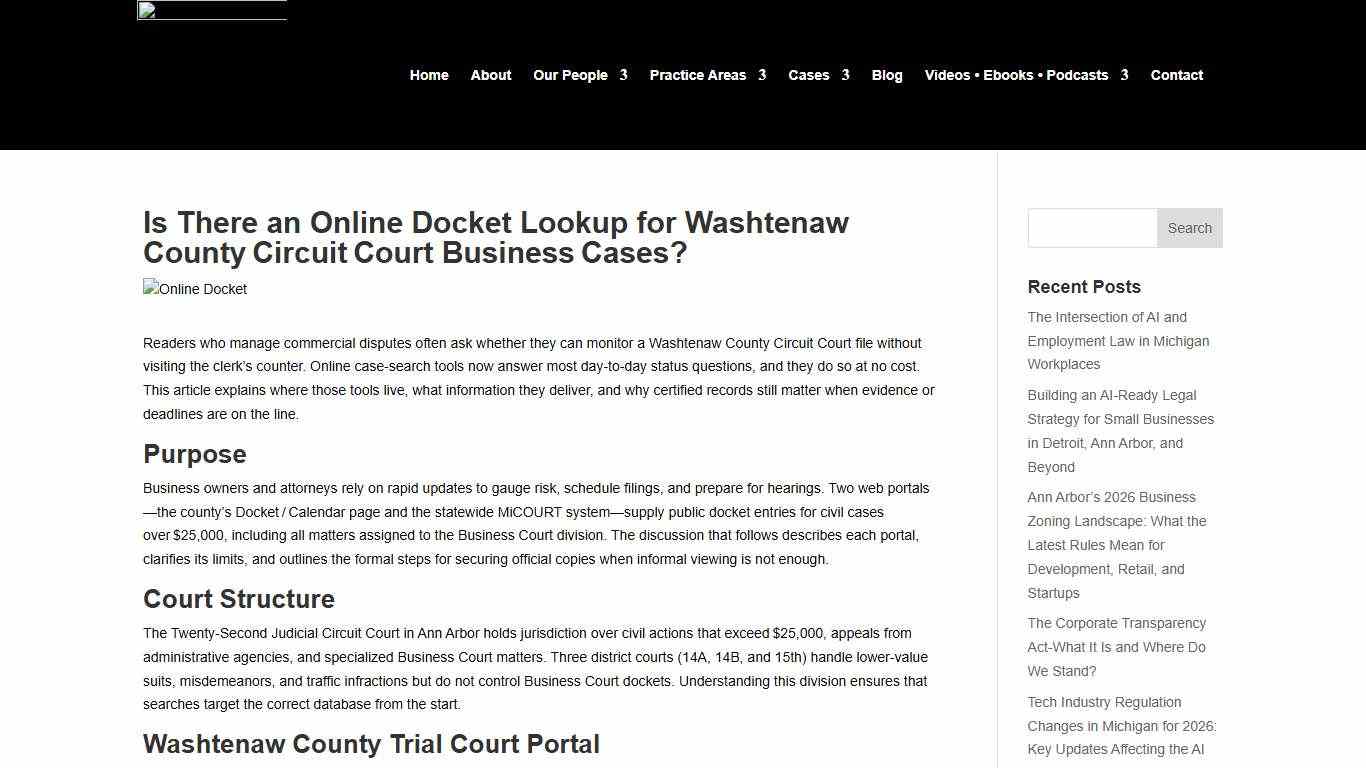 Is There an Online Docket Lookup for Washtenaw County Circuit Court Business Cases? - tish.law